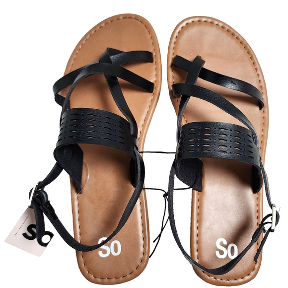 SO Goods For Life Black Open-Toe Strappy Sandal For Women Size 10 - Picture 1 of 3